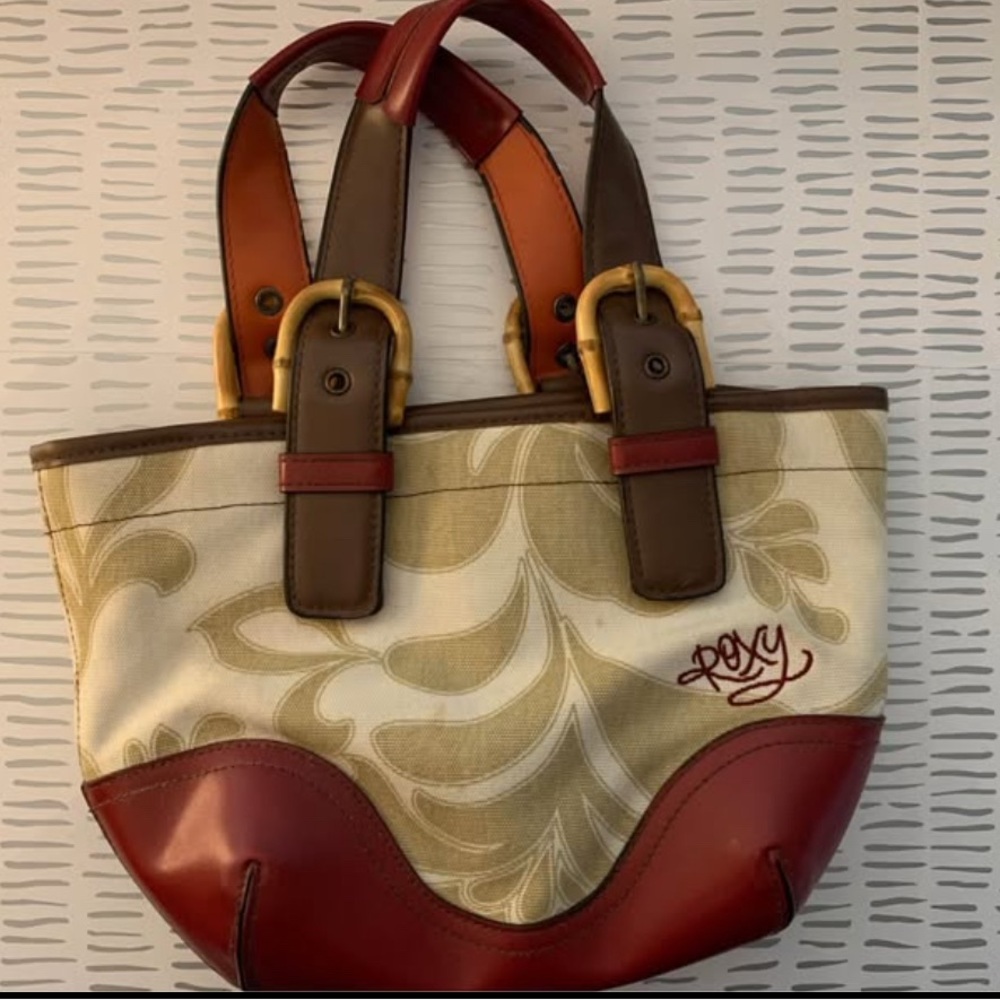 Vintage Roxy Canvas & Leather Tote Bag - Floral Design